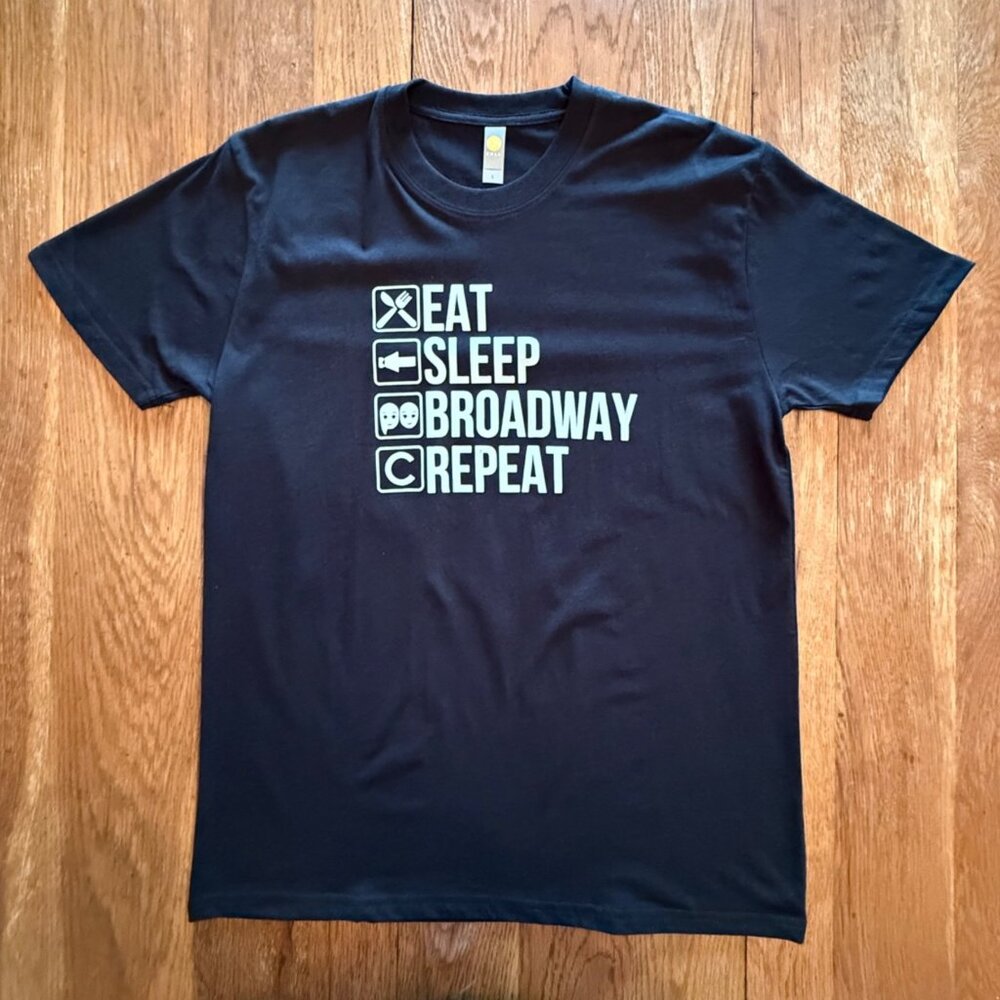 Eat Sleep Broadway Repeat T Shirt Sz Large Theater Graphic Black Tee - Picture 3 of 8